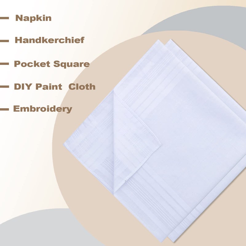 GB Selected GB Men's Handkerchiefs 100% Cotton Solid White with Stripe Large Classic Hankies Bulk Set 12 Pack - Image 5